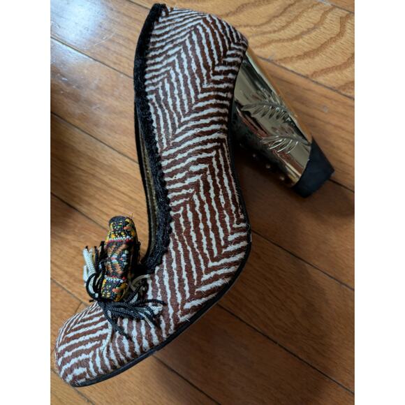 Irregular Choice Funky Artsy Boho Leather Bow Fringe Heels Sz 39 US 8 - 8.5 - Picture 3 of 7